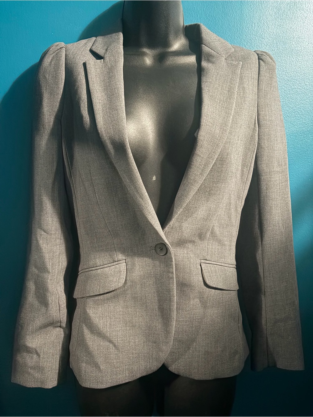 H&M Gray One-Button Blazer with Shoulder Pads, US 2